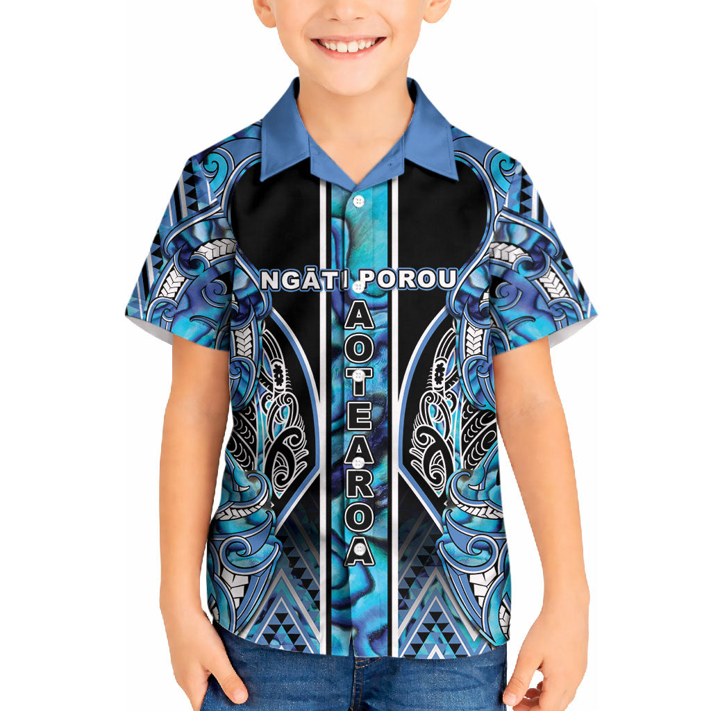 Aotearoa Ngati Porou Kid Hawaiian Shirt Maori Light Blue Tribal Paua Shell Pattern DT05 Kid Blue - Polynesian Pride