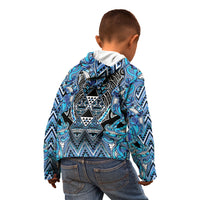 Aotearoa Ngati Porou Kid Hoodie Maori Light Blue Tribal Paua Shell Pattern DT05 - Polynesian Pride