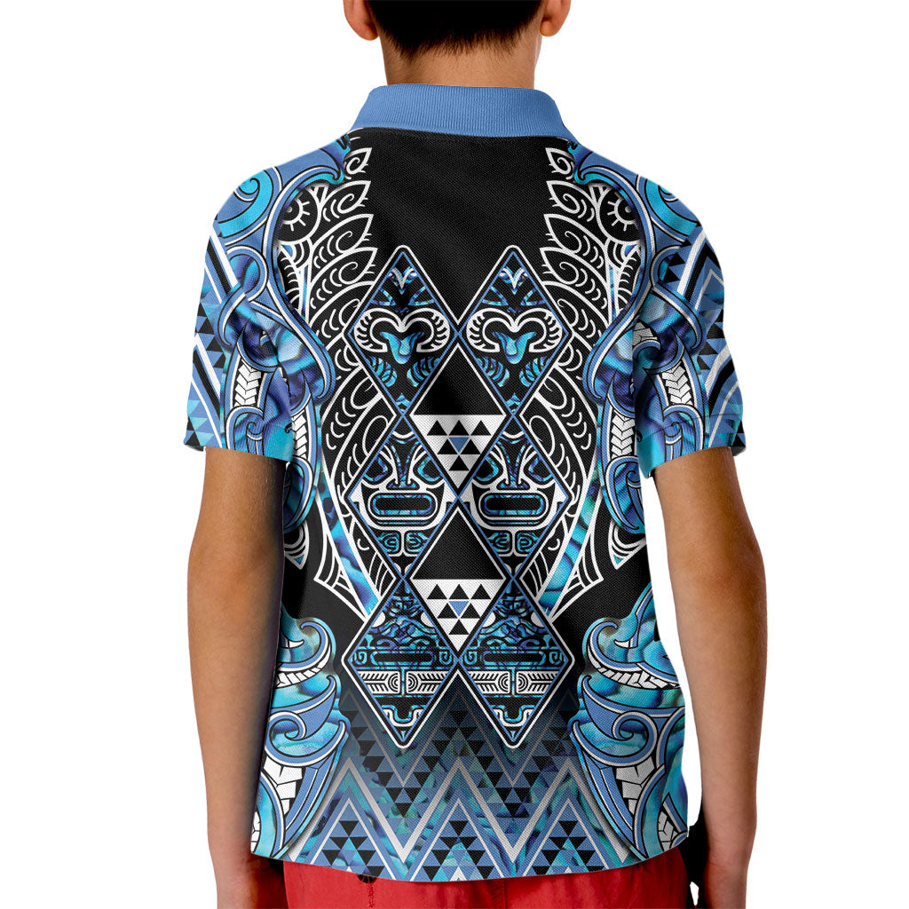 Aotearoa Ngati Porou Kid Polo Shirt Maori Light Blue Tribal Paua Shell Pattern DT05 - Polynesian Pride