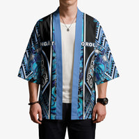 Aotearoa Ngati Porou Kimono Maori Light Blue Tribal Paua Shell Pattern DT05 - Polynesian Pride