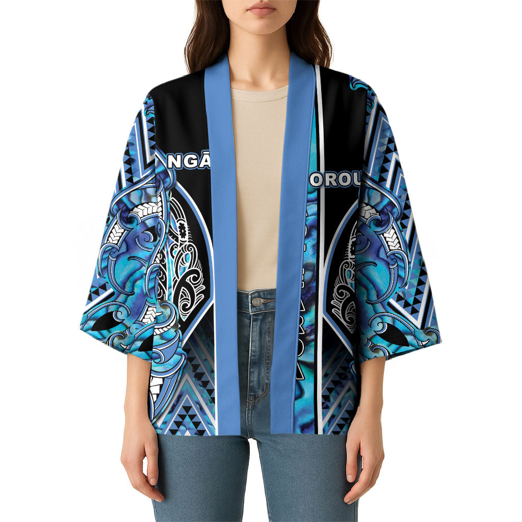 Aotearoa Ngati Porou Kimono Maori Light Blue Tribal Paua Shell Pattern DT05 - Polynesian Pride