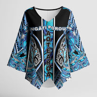 Aotearoa Ngati Porou Kimono Sleeve Blouse Maori Light Blue Tribal Paua Shell Pattern DT05 Female Blue - Polynesian Pride