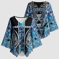 Aotearoa Ngati Porou Kimono Sleeve Blouse Maori Light Blue Tribal Paua Shell Pattern DT05 - Polynesian Pride