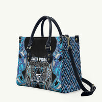 Aotearoa Ngati Porou Leather Bag Maori Light Blue Tribal Paua Shell Pattern DT05 Blue - Polynesian Pride