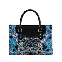 Aotearoa Ngati Porou Leather Bag Maori Light Blue Tribal Paua Shell Pattern DT05 - Polynesian Pride