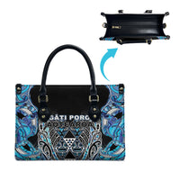 Aotearoa Ngati Porou Leather Bag Maori Light Blue Tribal Paua Shell Pattern DT05 - Polynesian Pride