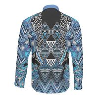 Aotearoa Ngati Porou Long Sleeve Button Shirt Maori Light Blue Tribal Paua Shell Pattern DT05 - Polynesian Pride