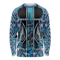 Aotearoa Ngati Porou Long Sleeve Shirt Maori Light Blue Tribal Paua Shell Pattern DT05 Unisex Blue - Polynesian Pride