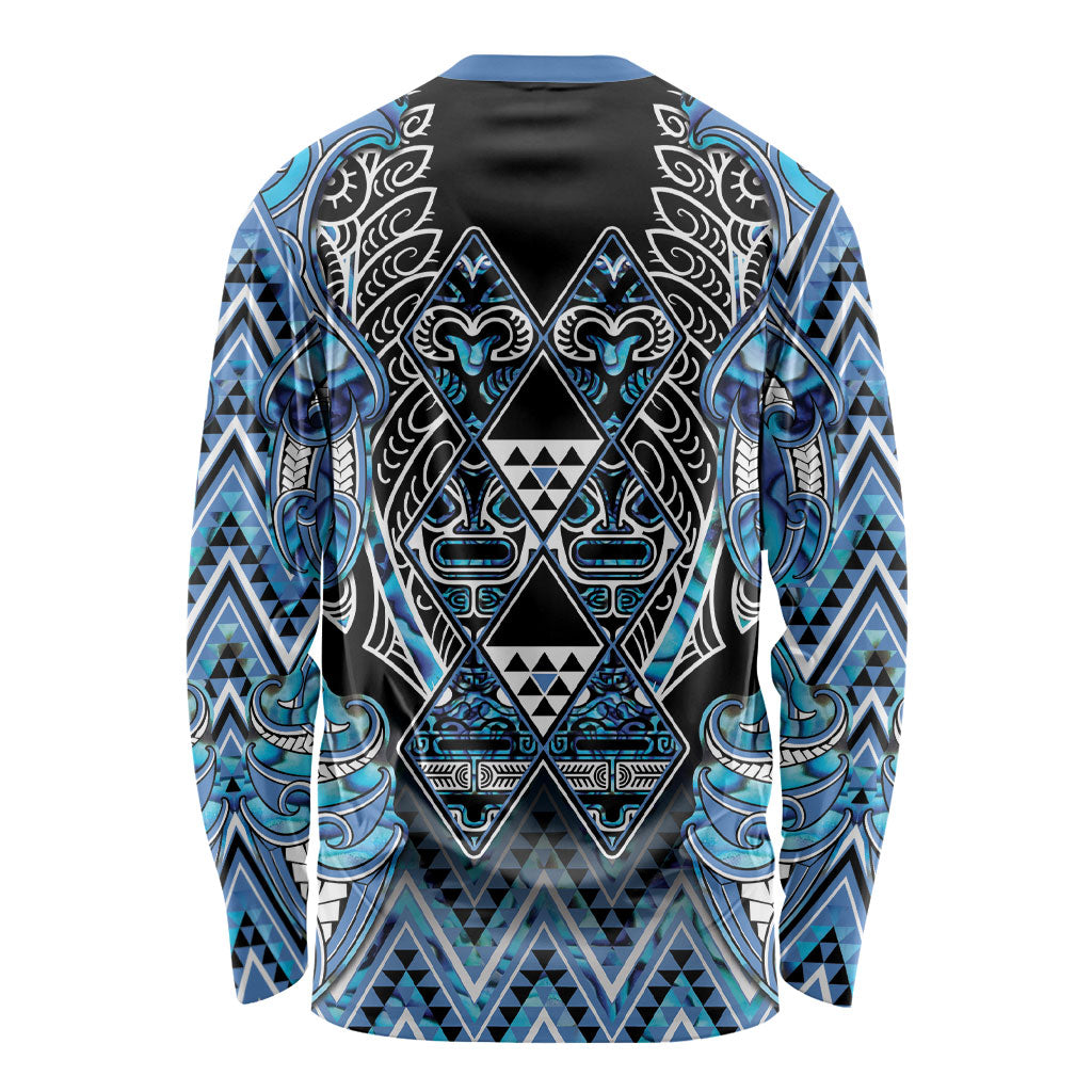 Aotearoa Ngati Porou Long Sleeve Shirt Maori Light Blue Tribal Paua Shell Pattern DT05 - Polynesian Pride