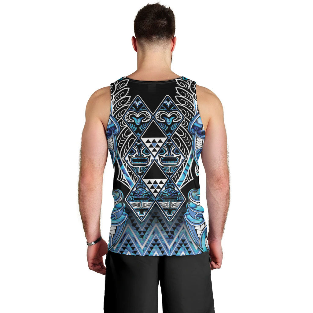 Aotearoa Ngati Porou Men Tank Top Maori Light Blue Tribal Paua Shell Pattern DT05 - Polynesian Pride