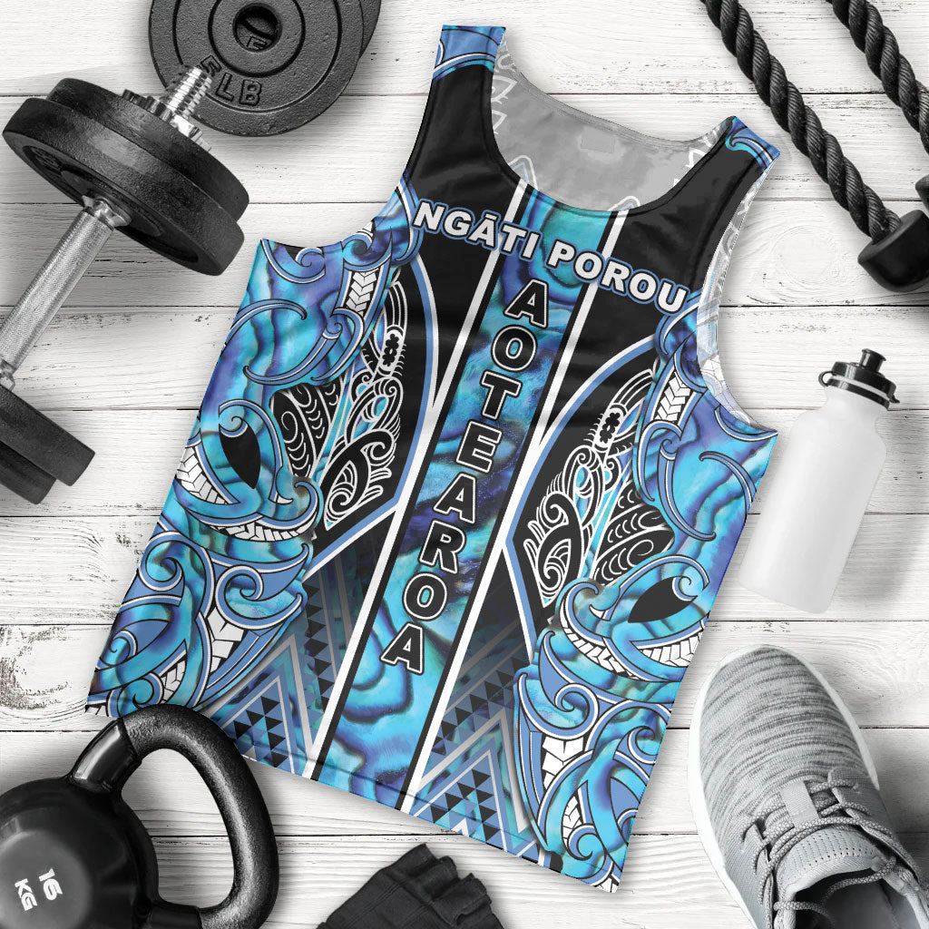 Aotearoa Ngati Porou Men Tank Top Maori Light Blue Tribal Paua Shell Pattern DT05 - Polynesian Pride