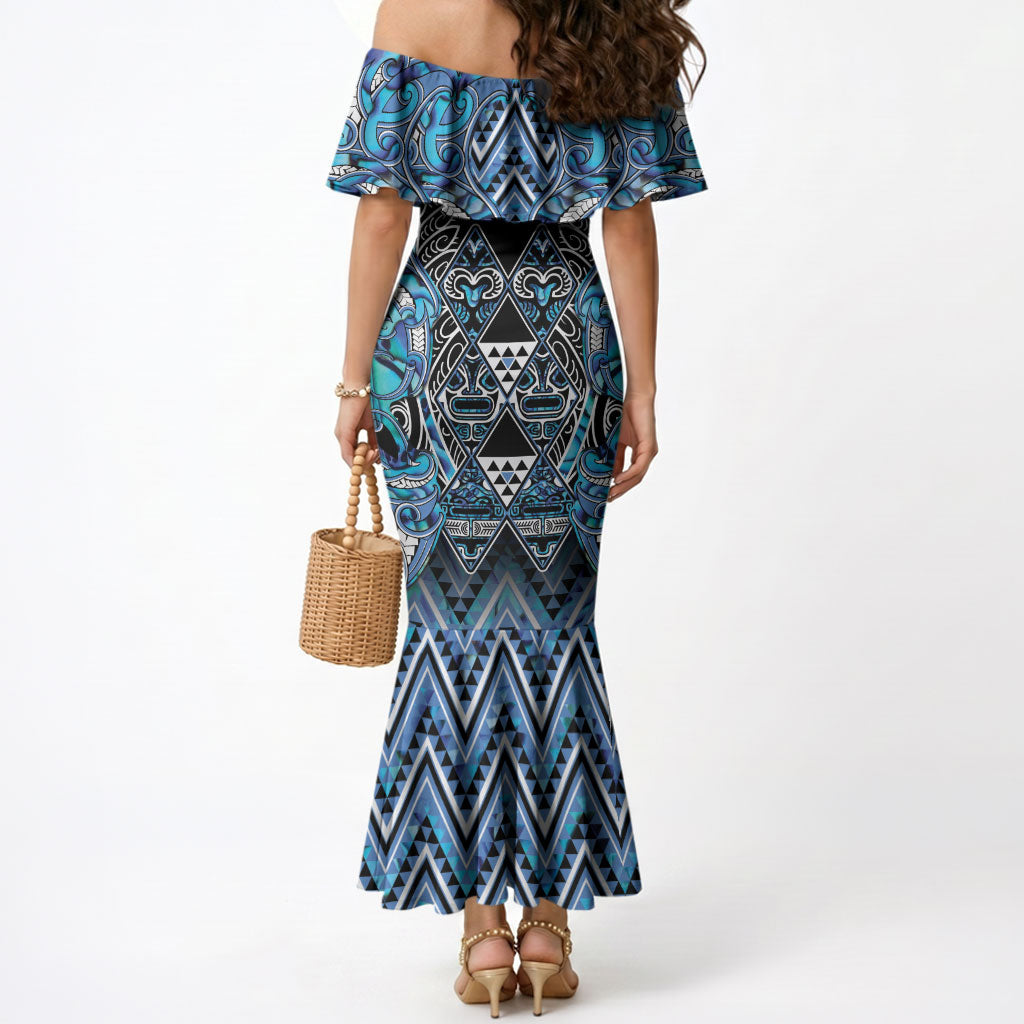 Aotearoa Ngati Porou Mermaid Dress Maori Light Blue Tribal Paua Shell Pattern DT05 - Polynesian Pride