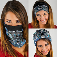 Aotearoa Ngati Porou Neck Gaiter Maori Light Blue Tribal Paua Shell Pattern DT05 - Polynesian Pride
