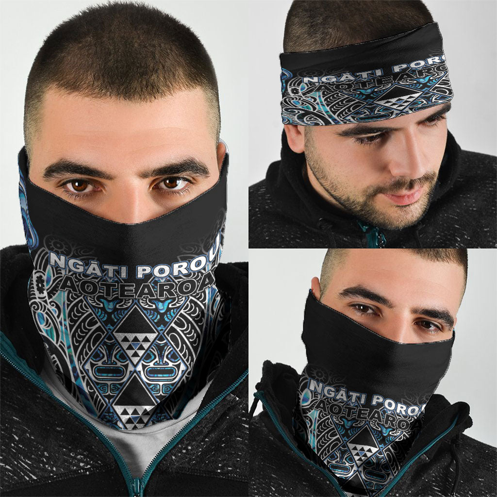 Aotearoa Ngati Porou Neck Gaiter Maori Light Blue Tribal Paua Shell Pattern DT05 - Polynesian Pride