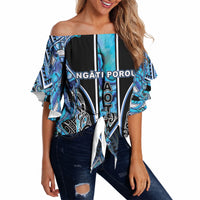 Aotearoa Ngati Porou Off Shoulder Wrap Waist Top Maori Light Blue Tribal Paua Shell Pattern DT05 Blue - Polynesian Pride