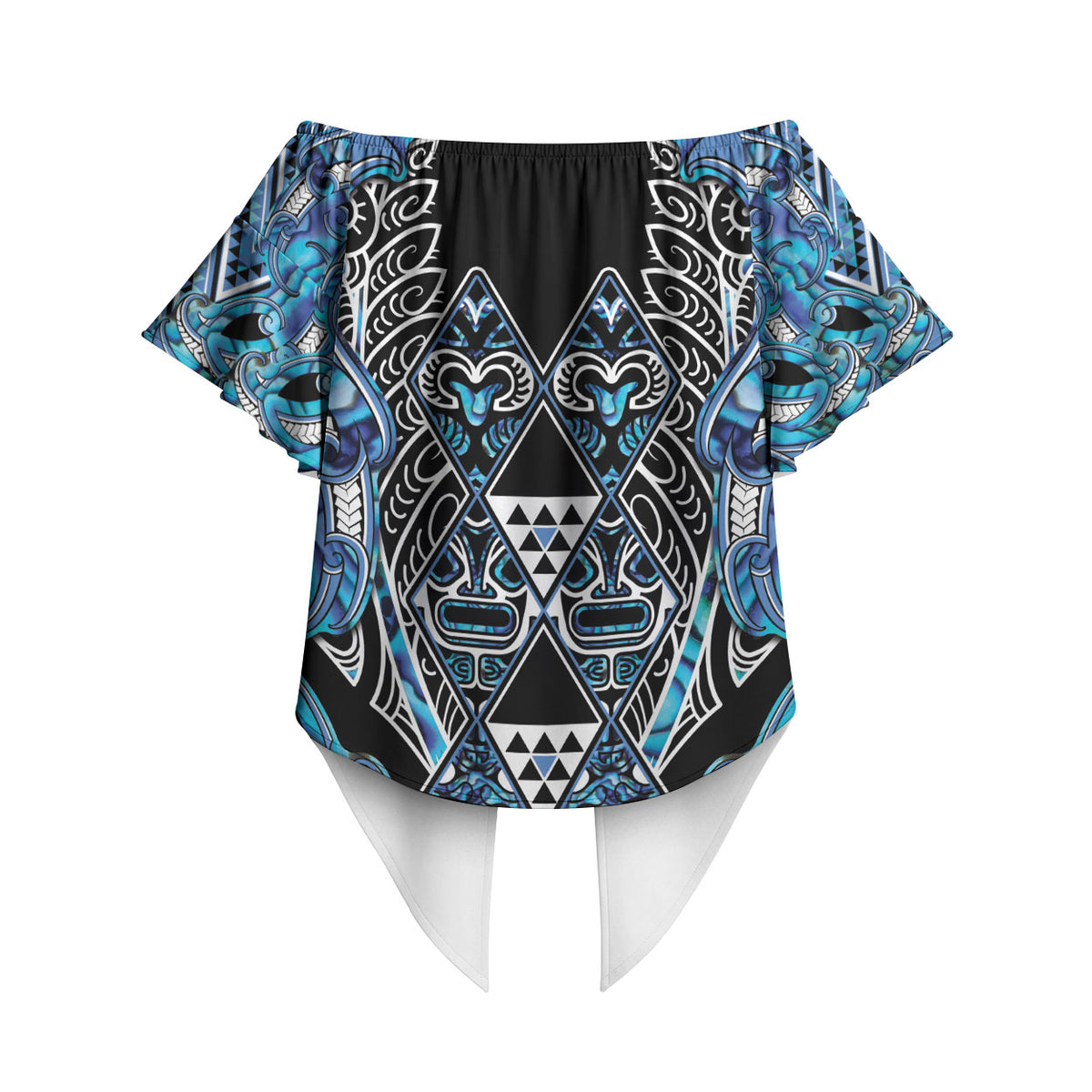 Aotearoa Ngati Porou Off Shoulder Wrap Waist Top Maori Light Blue Tribal Paua Shell Pattern DT05 - Polynesian Pride