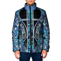 Aotearoa Ngati Porou Padded Jacket Maori Light Blue Tribal Paua Shell Pattern DT05 Men Blue - Polynesian Pride