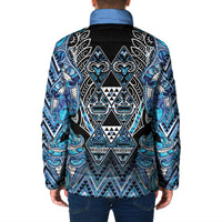 Aotearoa Ngati Porou Padded Jacket Maori Light Blue Tribal Paua Shell Pattern DT05 - Polynesian Pride