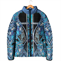 Aotearoa Ngati Porou Padded Jacket Maori Light Blue Tribal Paua Shell Pattern DT05 - Polynesian Pride