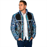 Aotearoa Ngati Porou Padded Jacket Maori Light Blue Tribal Paua Shell Pattern DT05 - Polynesian Pride