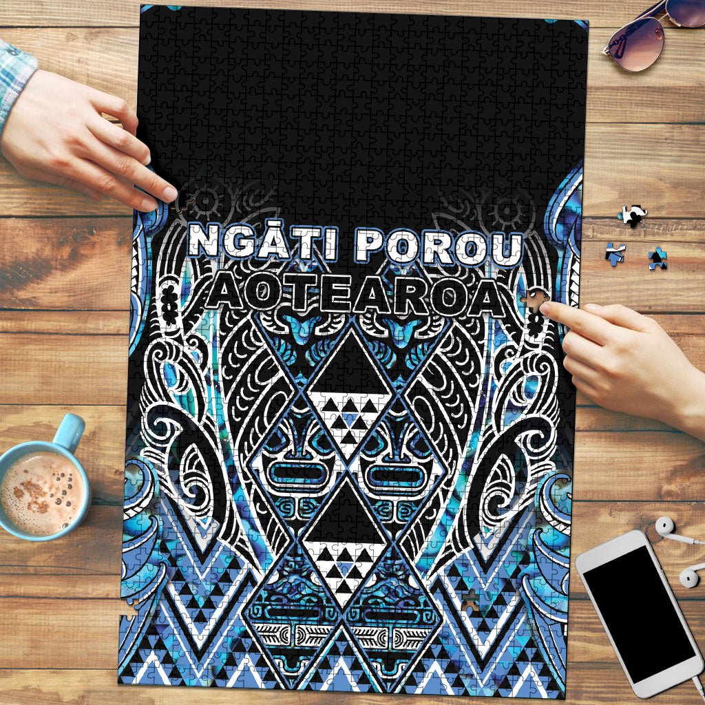 Aotearoa Ngati Porou Puzzle Maori Light Blue Tribal Paua Shell Pattern DT05 Blue - Polynesian Pride