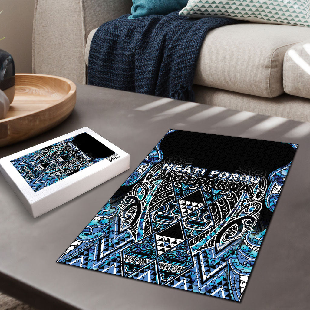 Aotearoa Ngati Porou Puzzle Maori Light Blue Tribal Paua Shell Pattern DT05 - Polynesian Pride
