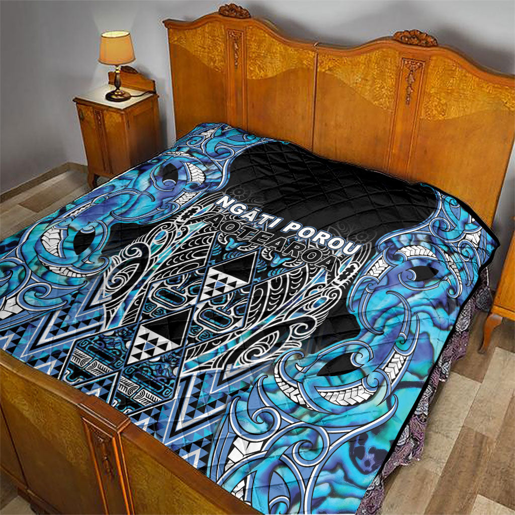 Aotearoa Ngati Porou Quilt Maori Light Blue Tribal Paua Shell Pattern DT05 - Polynesian Pride