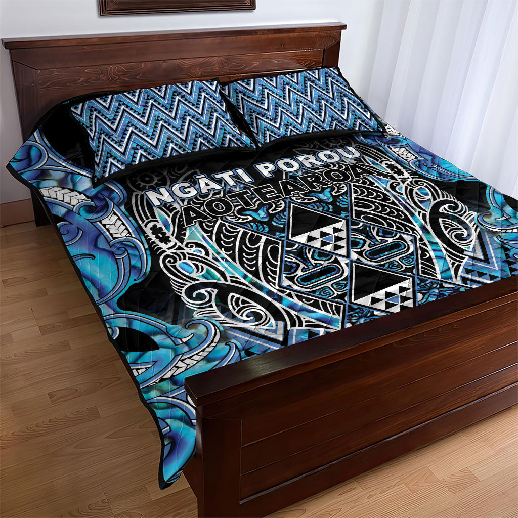 Aotearoa Ngati Porou Quilt Bed Set Maori Light Blue Tribal Paua Shell Pattern DT05 - Polynesian Pride