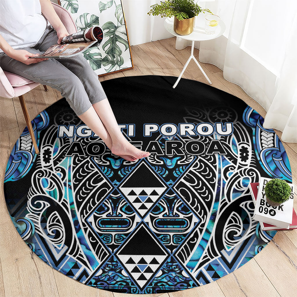 Aotearoa Ngati Porou Round Carpet Maori Light Blue Tribal Paua Shell Pattern DT05 - Polynesian Pride