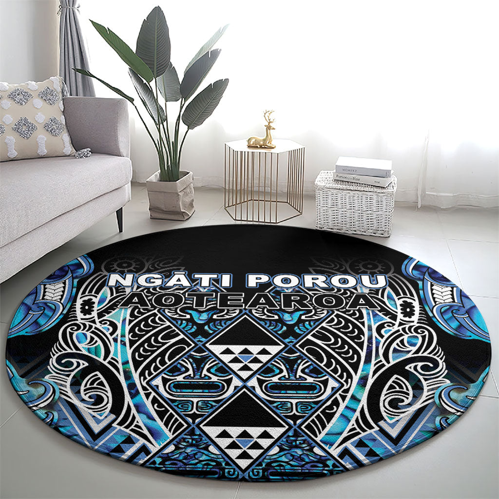 Aotearoa Ngati Porou Round Carpet Maori Light Blue Tribal Paua Shell Pattern DT05 - Polynesian Pride