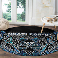 Aotearoa Ngati Porou Round Carpet Maori Light Blue Tribal Paua Shell Pattern DT05 - Polynesian Pride