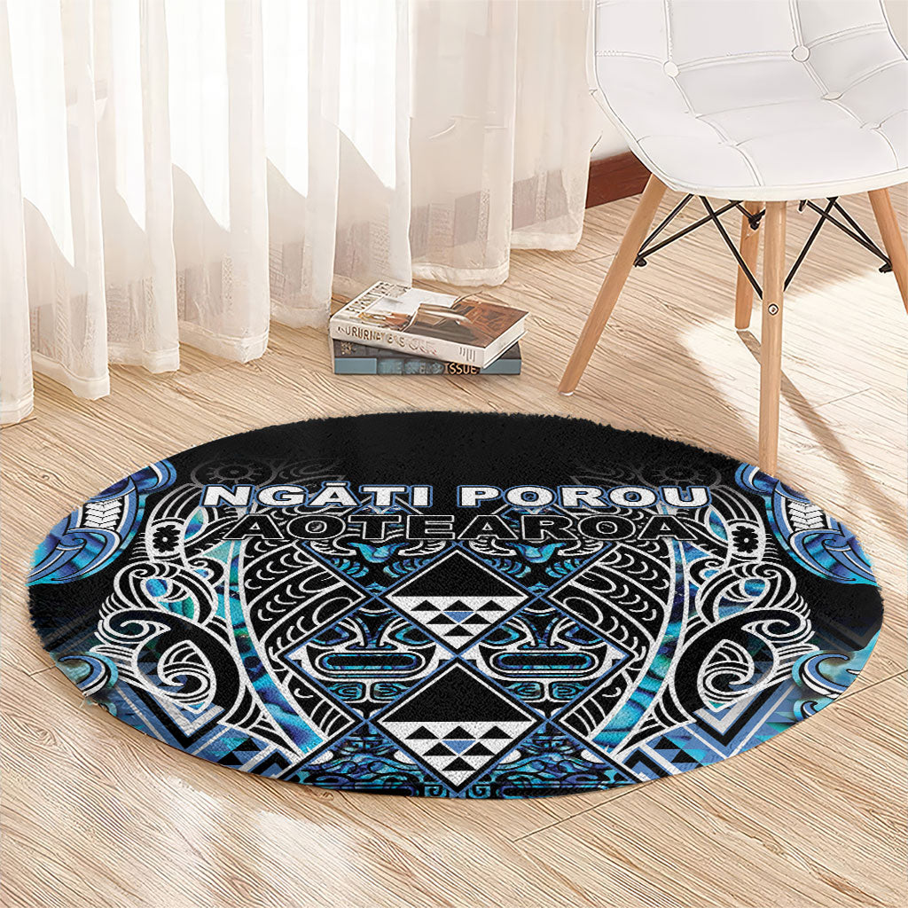 Aotearoa Ngati Porou Round Carpet Maori Light Blue Tribal Paua Shell Pattern DT05 - Polynesian Pride