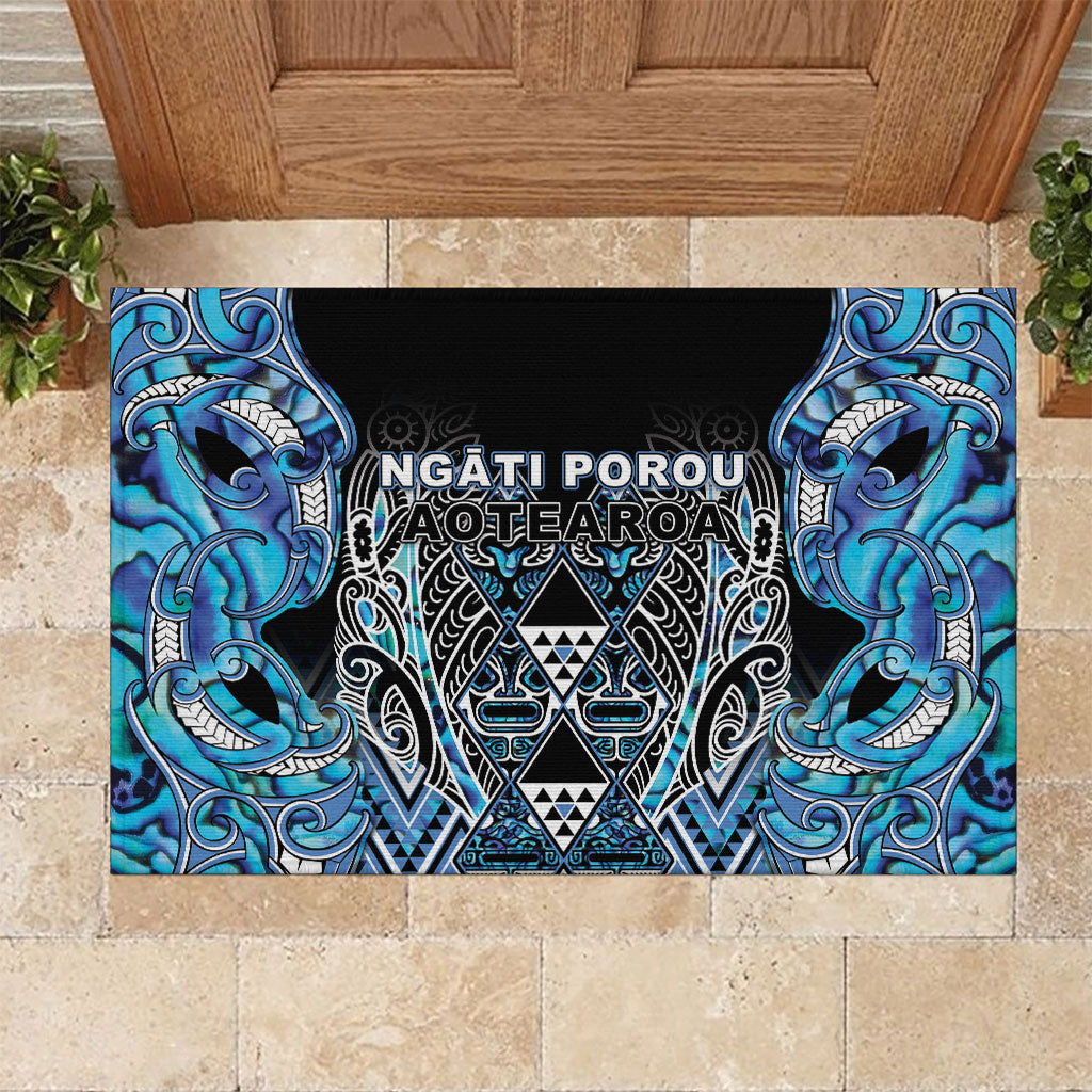 Aotearoa Ngati Porou Rubber Doormat Maori Light Blue Tribal Paua Shell Pattern DT05 Blue - Polynesian Pride