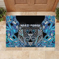 Aotearoa Ngati Porou Rubber Doormat Maori Light Blue Tribal Paua Shell Pattern DT05 Blue - Polynesian Pride
