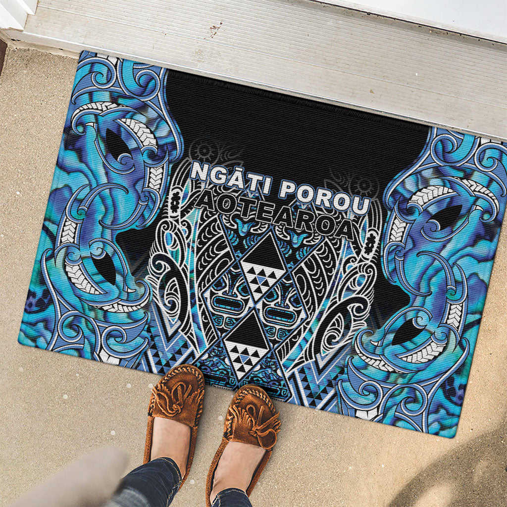 Aotearoa Ngati Porou Rubber Doormat Maori Light Blue Tribal Paua Shell Pattern DT05 - Polynesian Pride
