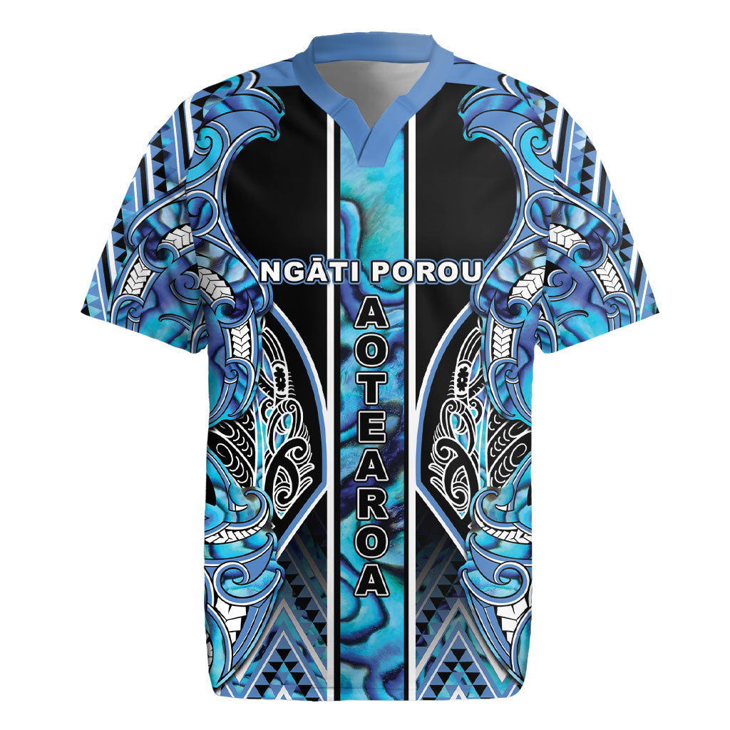 Aotearoa Ngati Porou Rugby Jersey Maori Light Blue Tribal Paua Shell Pattern DT05 Blue - Polynesian Pride