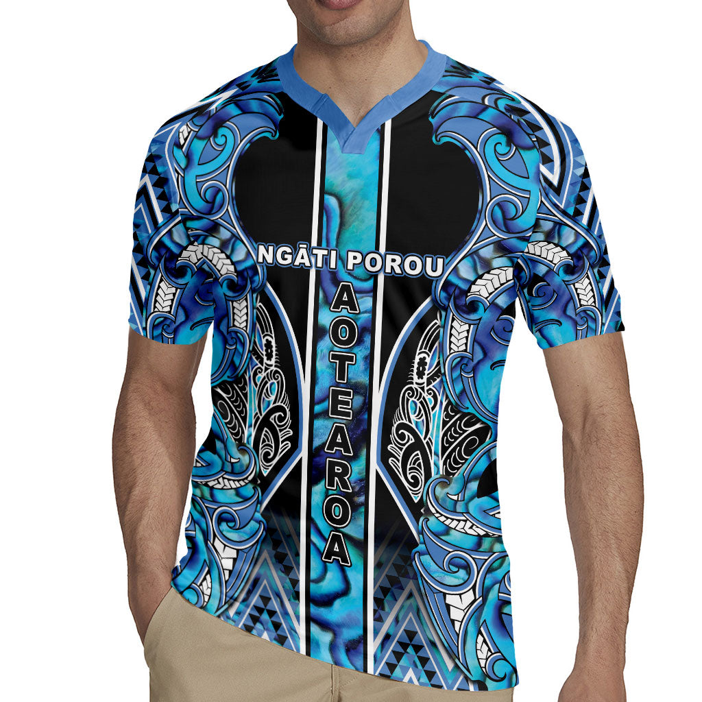 Aotearoa Ngati Porou Rugby Jersey Maori Light Blue Tribal Paua Shell Pattern DT05 - Polynesian Pride