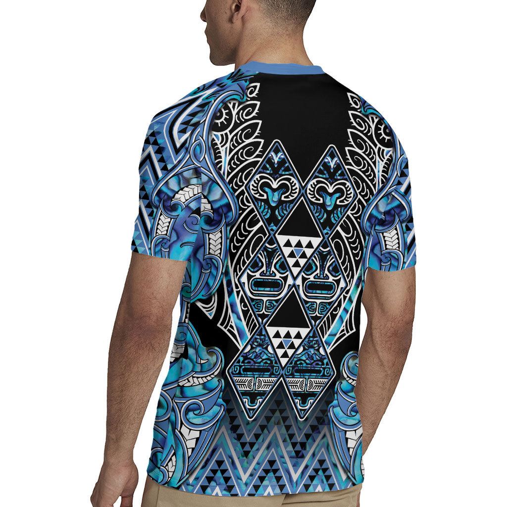 Aotearoa Ngati Porou Rugby Jersey Maori Light Blue Tribal Paua Shell Pattern DT05 - Polynesian Pride