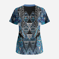 Aotearoa Ngati Porou Scrub Top Maori Light Blue Tribal Paua Shell Pattern DT05 - Polynesian Pride