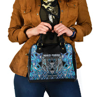 Aotearoa Ngati Porou Shoulder Handbag Maori Light Blue Tribal Paua Shell Pattern DT05 - Polynesian Pride