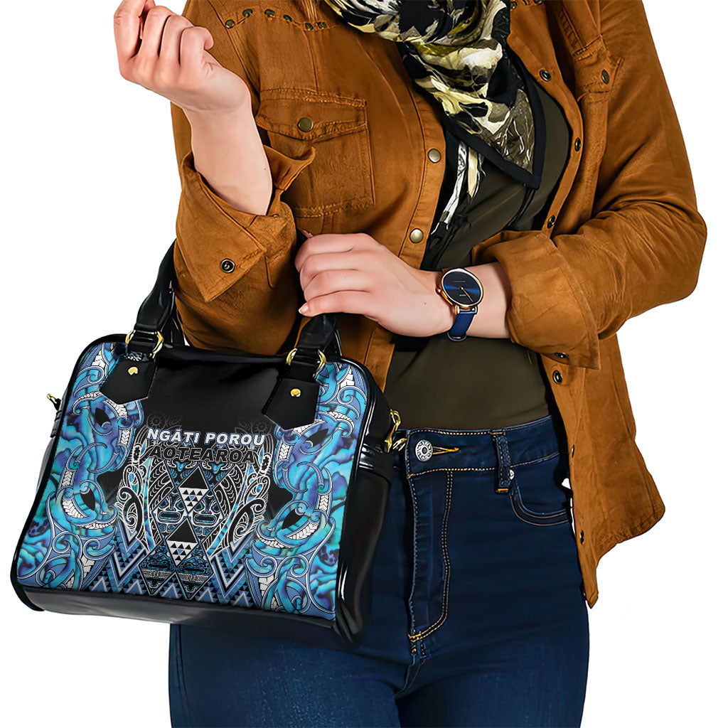 Aotearoa Ngati Porou Shoulder Handbag Maori Light Blue Tribal Paua Shell Pattern DT05 - Polynesian Pride
