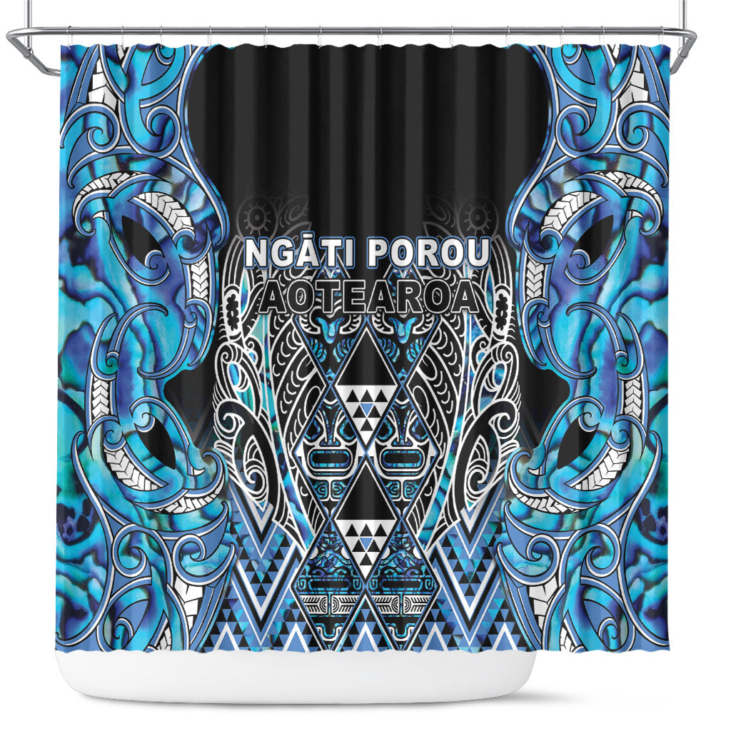 Aotearoa Ngati Porou Shower Curtain Maori Light Blue Tribal Paua Shell Pattern DT05 Blue - Polynesian Pride