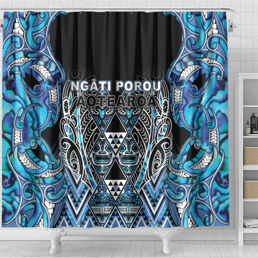 Aotearoa Ngati Porou Shower Curtain Maori Light Blue Tribal Paua Shell Pattern DT05 - Polynesian Pride