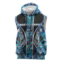 Aotearoa Ngati Porou Sleeveless Hoodie Maori Light Blue Tribal Paua Shell Pattern DT05 Blue - Polynesian Pride