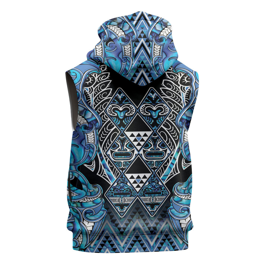 Aotearoa Ngati Porou Sleeveless Hoodie Maori Light Blue Tribal Paua Shell Pattern DT05 - Polynesian Pride