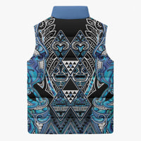 Aotearoa Ngati Porou Sleeveless Puffer Jacket Maori Light Blue Tribal Paua Shell Pattern DT05 - Polynesian Pride
