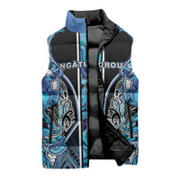 Aotearoa Ngati Porou Sleeveless Puffer Jacket Maori Light Blue Tribal Paua Shell Pattern DT05 - Polynesian Pride