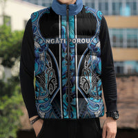 Aotearoa Ngati Porou Sleeveless Puffer Jacket Maori Light Blue Tribal Paua Shell Pattern DT05 - Polynesian Pride