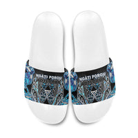 Aotearoa Ngati Porou Slide Sandals Maori Light Blue Tribal Paua Shell Pattern DT05 Blue - Polynesian Pride