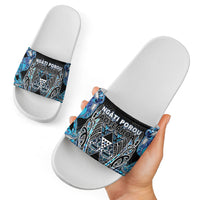 Aotearoa Ngati Porou Slide Sandals Maori Light Blue Tribal Paua Shell Pattern DT05 - Polynesian Pride